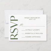 Moderne Vette Olijf Groene Typografie Bruiloft RSVP Kaartje (Voorkant)