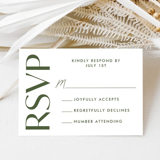 Moderne Vette Olijf Groene Typografie Bruiloft RSVP Kaartje
