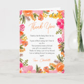Moderne, vette oranje bloemen script bruidsdouche bedankkaart (Voorkant)