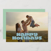 MODERNE Vette Retro Blauwe Typografie Foto HAPPY Feestdagenkaart (Voorkant / Achterkant)