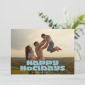 MODERNE Vette Retro Blauwe Typografie Foto HAPPY Feestdagenkaart (Staand voorkant)