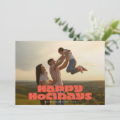 MODERNE Vette Retro Rode Typografie Foto HAPPY Feestdagenkaart (Staand voorkant)