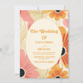 Moderne Vette Roze & Gele Retro Bloemen Kaart (Voorkant)