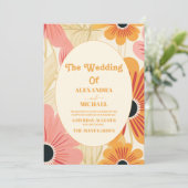 Moderne Vette Roze & Gele Retro Bloemen Kaart (Staand voorkant)