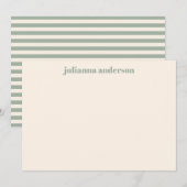 Moderne Vette Sage Green Stripes Persoonlijke naam Notitiekaartje (Voorkant / Achterkant)