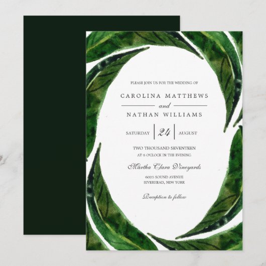 Moderne Vette Tropische Bladeren Bruiloft | Donker Kaart (Voorkant / Achterkant)