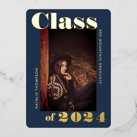 Moderne Vette Typografie 2024 Afstudeerfeest Marin Folie Uitnodiging (Voorkant)