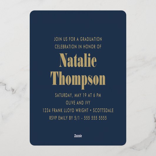 Moderne Vette Typografie 2024 Afstudeerfeest Marin Folie Uitnodiging (Achterkant)