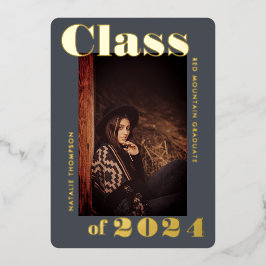 Moderne Vette Typografie 2024 Graduation Party Gri Folie Uitnodiging