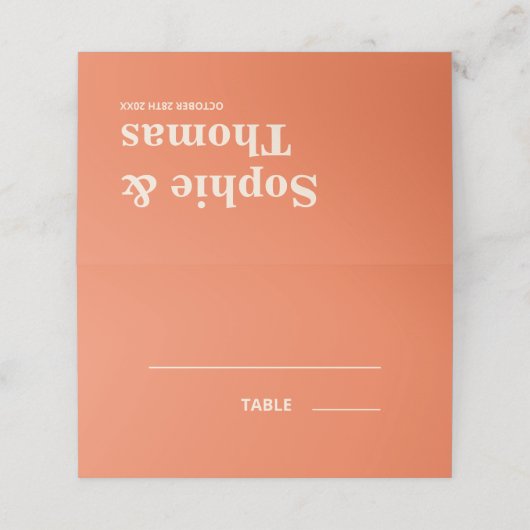 Moderne Vette Typografie Bruiloft Abrikoos Oranje Plaatskaartje (Buitenkant ongevouwen)