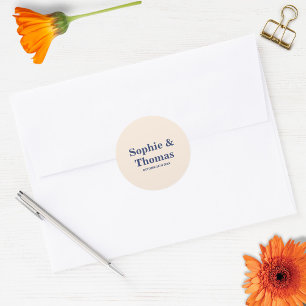 Moderne Vette Typografie Bruiloft Cream Navy Ronde Sticker
