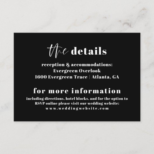 Moderne Vette Typografie Bruiloft Details Kaart (Voorkant)
