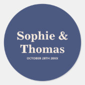 Moderne Vette Typografie Bruiloft Marine Blauw Ronde Sticker (Voorkant)