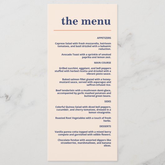 Moderne Vette Typografie Bruiloft Navy Abrikoos Si Menu (Voorkant)