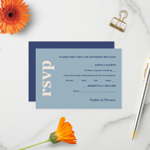 Moderne Vette Typografie Bruiloft Stoffig Blauw Ma RSVP Kaartje