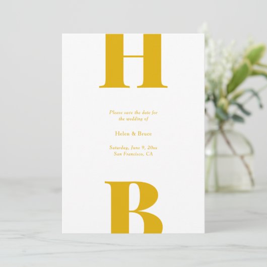 Moderne Vette Typografie Monogram Mosterd Geel Save The Date (Staand voorkant)