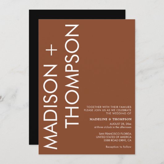 Moderne Vette Typografie Rust Terracotta Bruiloft Kaart (Voorkant / Achterkant)