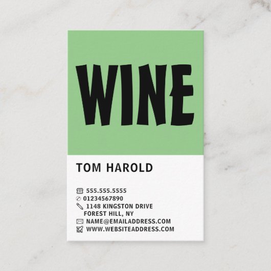 Moderne vette wijn, wijnstang/wijnmoer visitekaartje (Voorkant)