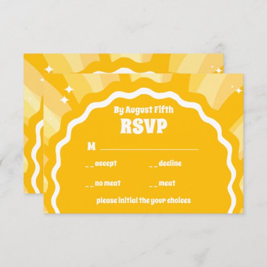 Moderne Vette Zonneschijn Gele Golvende Boog Bruil RSVP Kaartje (Voorkant / Achterkant)