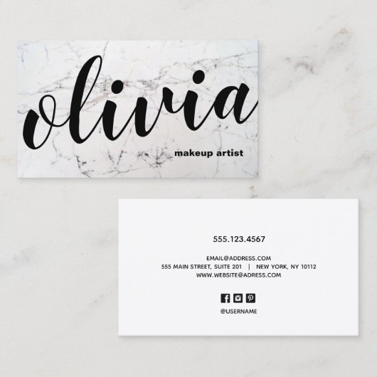 Moderne Vette Zwart Marmeren Script Kalligrafie Visitekaartje (Voorkant / Achterkant)