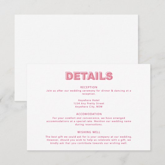 Moderne Vettype-tekstafsluitkaart Informatiekaartje (Voorkant / Achterkant)