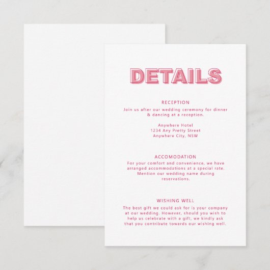 Moderne Vettype-tekstafsluitkaart Informatiekaartje (Voorkant / Achterkant)