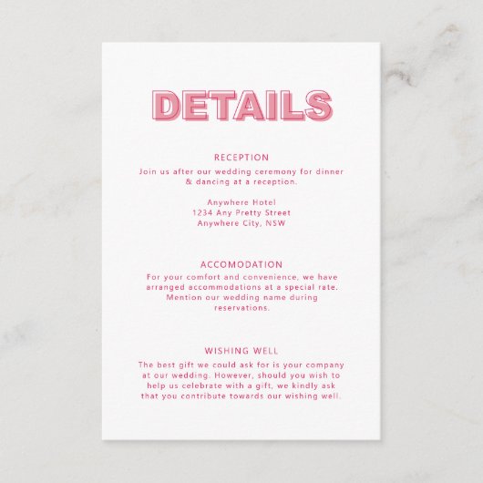 Moderne Vettype-tekstafsluitkaart Informatiekaartje (Voorkant)