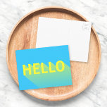 Moderne vibrant Blue en Yellow Hallo Typografie Briefkaart<br><div class="desc">Hallo Hallo Stuur een kaart naar familie en vrienden met deze levendige blauwe kaart met een modern abstract ontwerp van een gele "kaart" met een lange schaduwgradiënt. *Houd er rekening mee dat het Zazzle Watermerk dat in de zoomvoorbeeld wordt weergegeven NIET op het uiteindelijke afgedrukte product wordt weergegeven. © Rozenhout...</div>