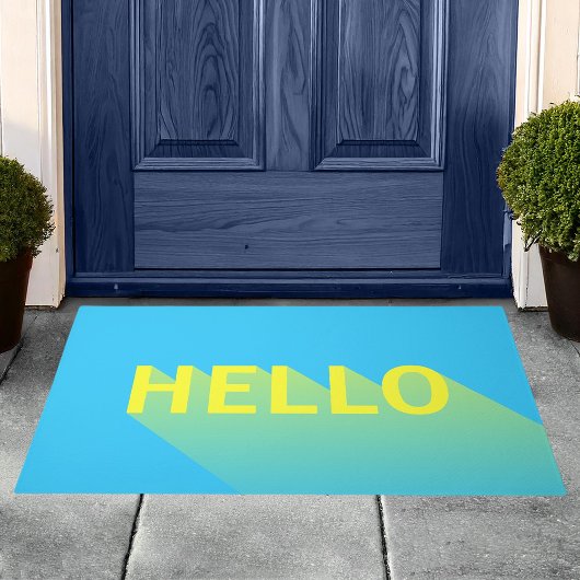 Moderne vibrant Blue en Yellow Hallo Typografie Deurmat