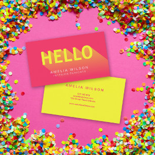 Moderne vibrant roze en gele Hallo Typografie Visitekaartje