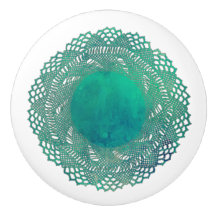 Moderne Victoriaans Blauwgroen haakkant Doily
