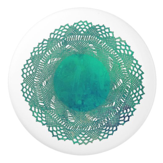 Moderne Victoriaans Blauwgroen haakkant Doily Keramische Knop (Voorkant)