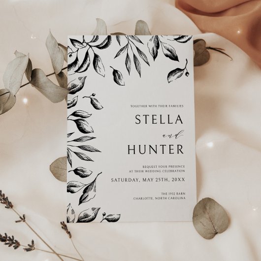 Moderne Victoriaans bruiloft in zwart-wit Kaart