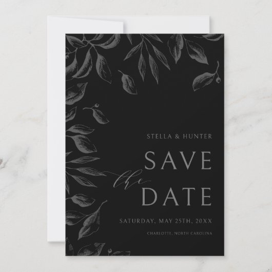 Moderne Victoriaans zwart-wit Greenery sparen de D Save The Date (Voorkant)