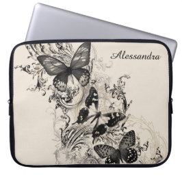 Moderne Victoriaans zwarte vlinder gepersonaliseer Laptop Sleeve