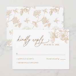 Moderne Victoriaanse Gouden Bloemen Bruiloft RSVP  Kaartje