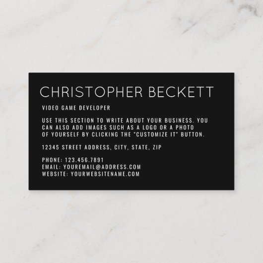 Moderne Videogame Ontwikkelaar, Ontwerper Visitekaartje (Achterkant)