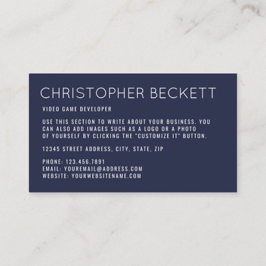 Moderne Videogame Ontwikkelaar, Ontwerper Visitekaartje (Achterkant)