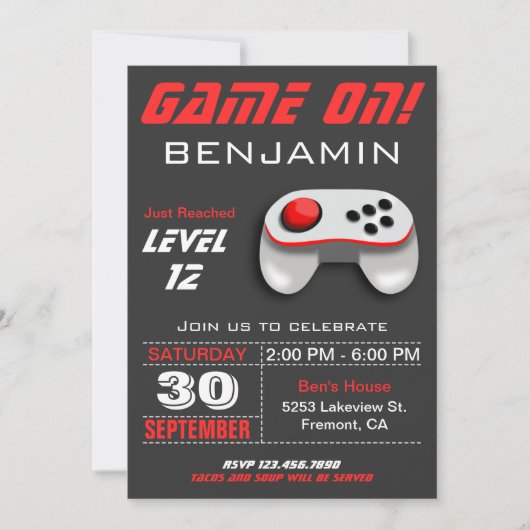 Moderne videogame Red Kids Birthday Party nodigt u Kaart (Voorkant)