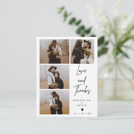 Moderne vier foto bruiloft dank u Briefkaart (Staand voorkant)