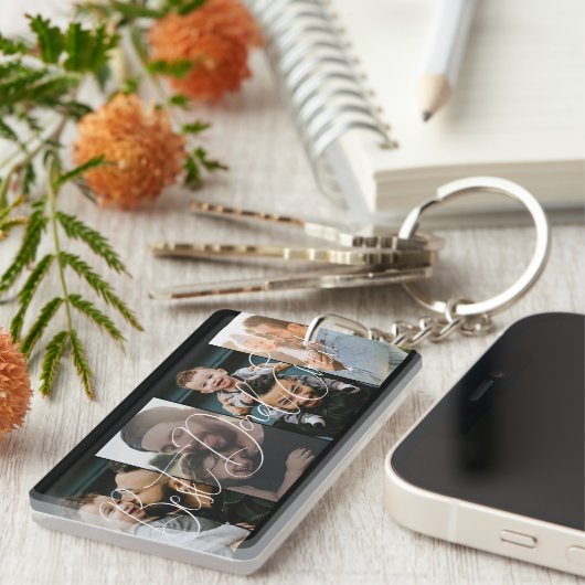 Moderne vier foto collage beste vader ooit sleutelhanger (Voorkant Rechts)