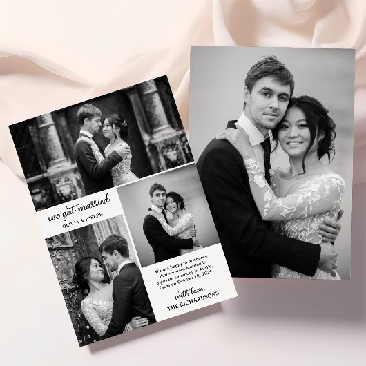 Moderne vier foto elopement aankondiging