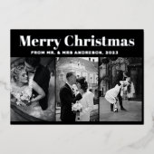 Moderne Vier Foto zwart & wit Vrolijk Kerstfeest Folie Feestdagenkaart (Voorkant)