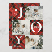 Moderne vier fotocollage | Joy Merry Christmas Feestdagenkaart (Voorkant / Achterkant)