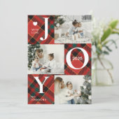 Moderne vier fotocollage | Joy Merry Christmas Feestdagenkaart (Staand voorkant)