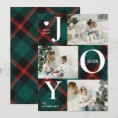 Moderne vier fotocollage | Joy Merry Christmas Feestdagenkaart (Voorkant / Achterkant)