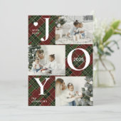 Moderne vier fotocollage | Joy Merry Christmas Feestdagenkaart (Staand voorkant)