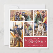 Moderne Vier Fotocollage Vrolijk Kerstfeest Feestdagenkaart (Voorkant)