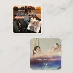 Moderne vier-fotosignatuurcrème Casual Vierkante Visitekaartje