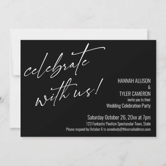 Moderne Vier met Ons Zwarte Huwelijksreceptie Kaart (Voorkant)